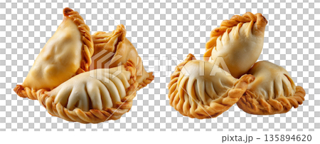 Saltenas Bolivianas baked empanadas with braided edges isolated on white background, concept of South American Cuisine Saltenas Bolivianas baked empanadas with braided edges isolated on white background, concept of South American Cuisine 135894620