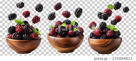 Berry Cobbler made from blackberries and raspberries in wooden bowl, isolated on white background, concept of fresh organic fruit Berry Cobbler made from blackberries and raspberries in wooden bowl, isolated on white background, concept of fresh organic fruit 135894621