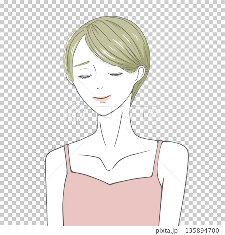 一位面容憂鬱的金髮女子，身穿吊帶背心。 135894700