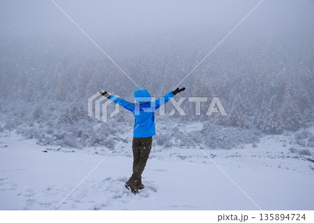 Asian woman enjoy the beautiful snowing landscape Asian woman enjoy the beautiful snowing landscape 135894724