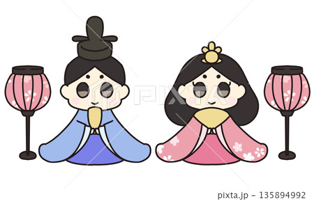 ひな祭り かわいいひな人形のイラスト ひな祭り かわいいひな人形のイラスト 135894992
