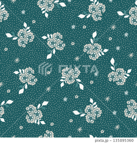 Teal Cottage Blossom Dot Pattern 135895360
