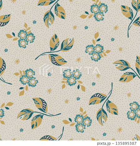 Golden Cottage Floral Dot Pattern Golden Cottage Floral Dot Pattern 135895387