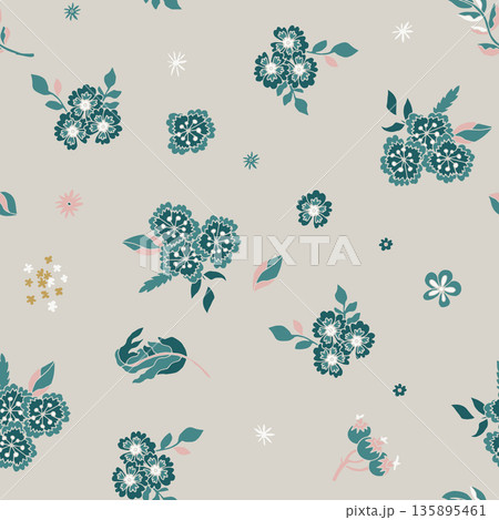 Soft Teal Folk Floral Garden 135895461