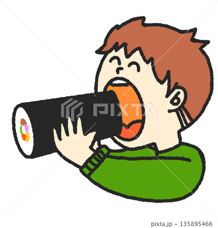 恵方巻きを食べる男の子 恵方巻きを食べる男の子 135895466