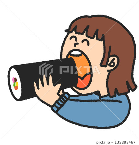 恵方巻きを食べる女の子 135895467