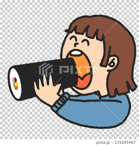 恵方巻きを食べる女の子 135895467