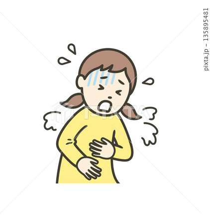 ノロウィルスや食中毒などで吐き気がして嘔吐する女の子 135895481