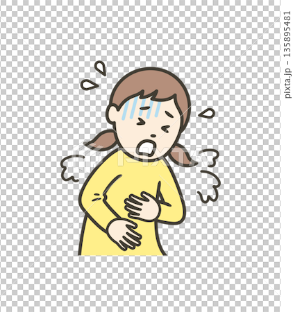 ノロウィルスや食中毒などで吐き気がして嘔吐する女の子 135895481