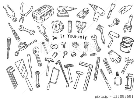 DIYツール　手描きイラストセット 135895691