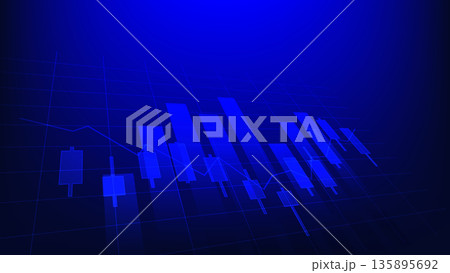 stock market candlesticks with bar chart on blue background. economy and business growth presentation 135895692