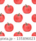 Illustration of an apple, slice, and half, hand-drawn watercolor fruit seamless pattern. Ripe realistic seasonal fruit. 135896023