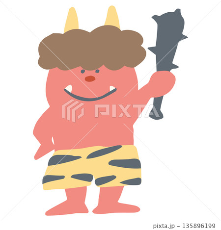 2月の園だよりに使いやすい シンプル手描きイラストカットシリーズ|赤鬼(節分) 2月の園だよりに使いやすい シンプル手描きイラストカットシリーズ|赤鬼(節分) 135896199