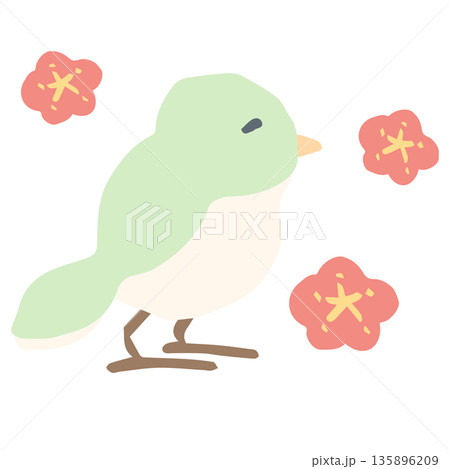 2月の園だよりに使いやすい シンプル手描きイラストカットシリーズ|鶯 2月の園だよりに使いやすい シンプル手描きイラストカットシリーズ|鶯 135896209