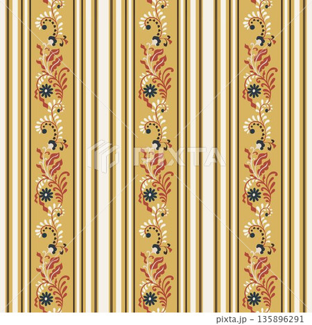 Vintage Folk Stripe Floral Border Print 135896291