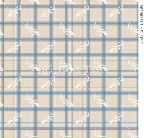 Blue Plaid Grid Botanical Accent Print 135896298