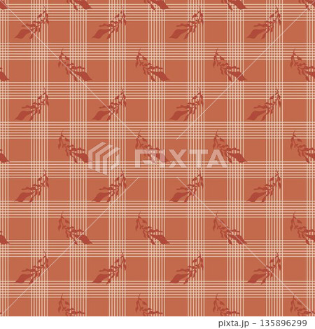 Rust Plaid Grid Botanical Accent Print 135896299