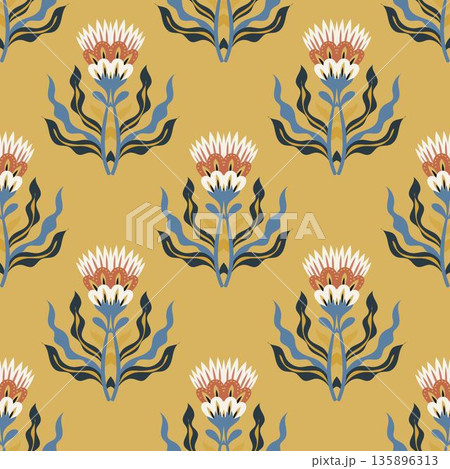 Retro Folk Floral Motif Textile Print Retro Folk Floral Motif Textile Print 135896313