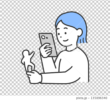 向量圖,描繪了一位女士用智慧型手機拍攝壓克力支架的照片。 向量圖,描繪了一位女士用智慧型手機拍攝壓克力支架的照片。 135896340