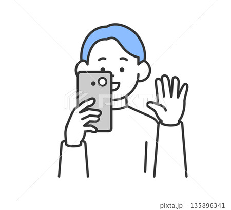 スマートフォンで撮影する男性のイラスト　ベクター 135896341
