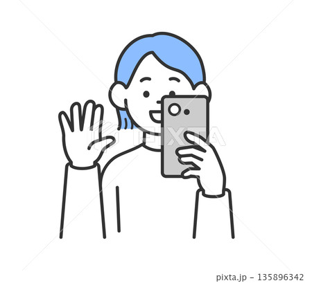 スマートフォンで撮影する女性のイラスト　ベクター 135896342