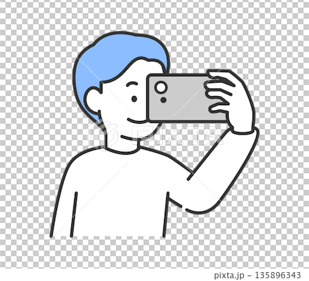 スマートフォンで撮影する男性のイラスト　ベクター 135896343