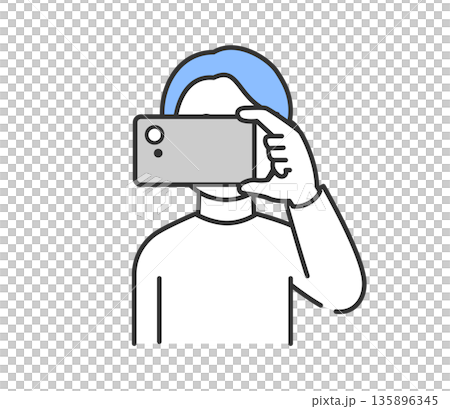 スマートフォンで撮影する男性のイラスト　ベクター 135896345