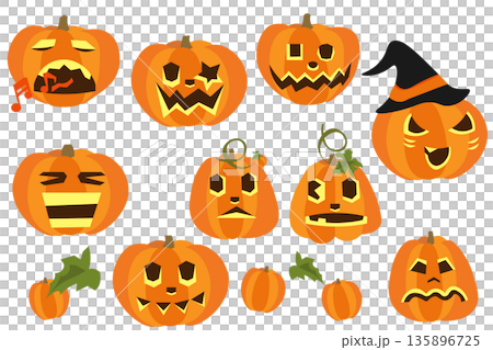 いろんな表情のジャックオランタンのイラストセット いろんな表情のジャックオランタンのイラストセット 135896725
