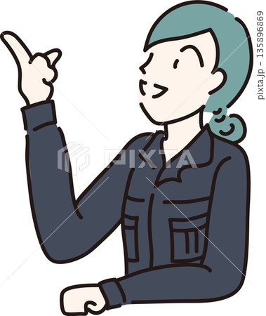 作業服を着た女性がアイデアを出しているイラスト 紺色の制服 作業服を着た女性がアイデアを出しているイラスト 紺色の制服 135896869