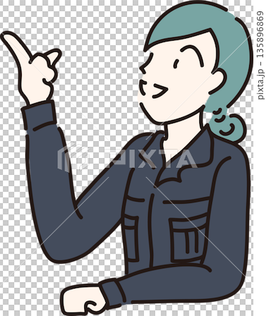 作業服を着た女性がアイデアを出しているイラスト 紺色の制服 作業服を着た女性がアイデアを出しているイラスト 紺色の制服 135896869