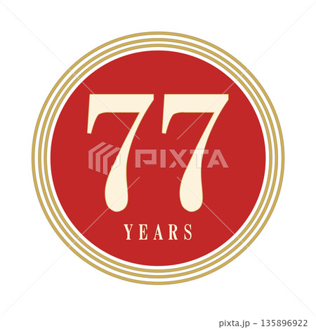 77周年・77歳の記念に使える円形アイコン, 赤とゴールドのシンプルデザイン 135896922
