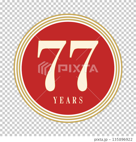 77周年・77歳の記念に使える円形アイコン, 赤とゴールドのシンプルデザイン 135896922