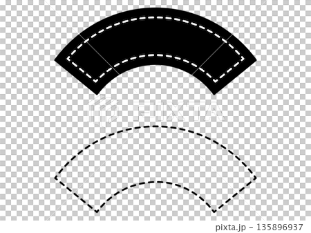 Fan-shaped dotted frame set for corner decorations and labels. Fan-shaped title frame. Black and dotted variations. 135896937