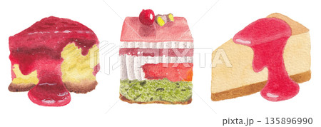 Bakery pastry cake watercolor food illustration Bakery pastry cake watercolor food illustration 135896990