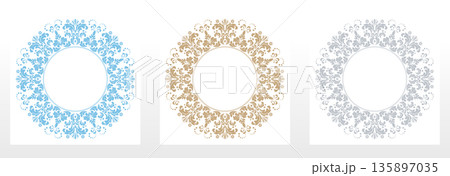 Set of decorative frames Elegant vector element for design in Eastern style, place for text. Floral colored frames. Lace illustration for invitations and greeting cards Set of decorative frames Elegant vector element for design in Eastern style, place for text. Floral colored frames. Lace illustration for invitations and greeting cards 135897035