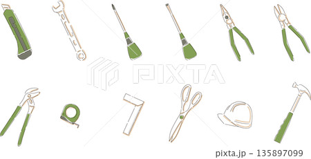 かわいい工具のイラスト セット かわいい工具のイラスト セット 135897099