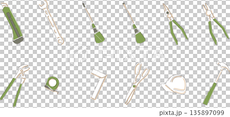 かわいい工具のイラスト セット かわいい工具のイラスト セット 135897099