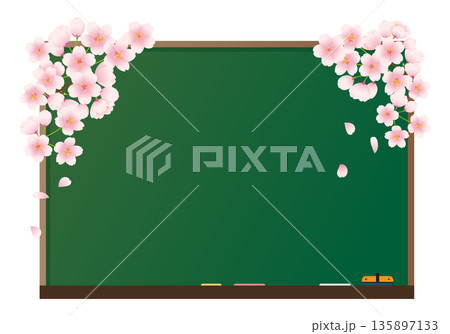 桜の花で飾られた黒板のイラスト素材。 桜の花で飾られた黒板のイラスト素材。 135897133