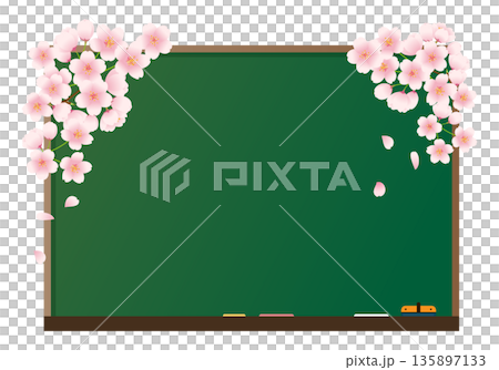 桜の花で飾られた黒板のイラスト素材。 桜の花で飾られた黒板のイラスト素材。 135897133