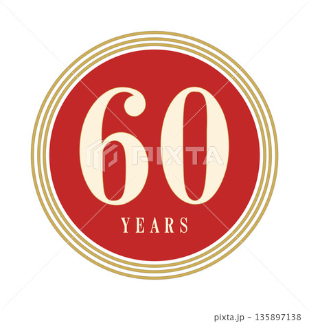 60周年・60歳の記念に使える円形アイコン, 赤とゴールドのシンプルデザイン 135897138