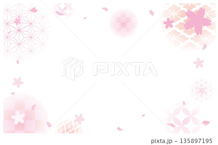 桜の和背景フレームイラスト 桜の和背景フレームイラスト 135897195