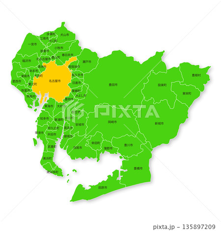 愛知県と名古屋市の地図 135897209