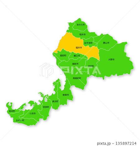 福井県と福井市の地図 福井県と福井市の地図 135897214