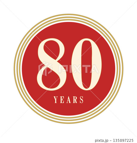 80周年・80歳の記念に使える円形アイコン, 赤とゴールドのシンプルデザイン 135897225