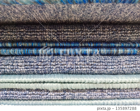 Stacked Blue and Grey Textured Carpets for Interior Floor Covering 135897288
