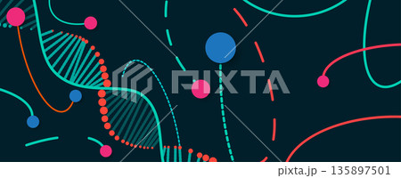 Futuristic scientific hexagons structure, DNA strands, connected neural web Futuristic scientific hexagons structure, DNA strands, connected neural web 135897501