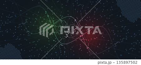 Futuristic scientific hexagons structure, DNA strands, connected neural web 135897502