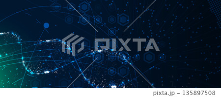 Futuristic scientific hexagons structure, DNA strands, connected neural web Futuristic scientific hexagons structure, DNA strands, connected neural web 135897508