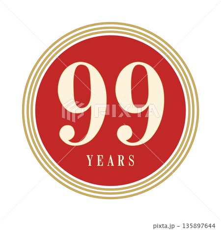 99周年・99歳の記念に使える円形アイコン, 赤とゴールドのシンプルデザイン 99周年・99歳の記念に使える円形アイコン, 赤とゴールドのシンプルデザイン 135897644