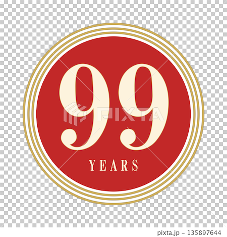 99周年・99歳の記念に使える円形アイコン, 赤とゴールドのシンプルデザイン 99周年・99歳の記念に使える円形アイコン, 赤とゴールドのシンプルデザイン 135897644